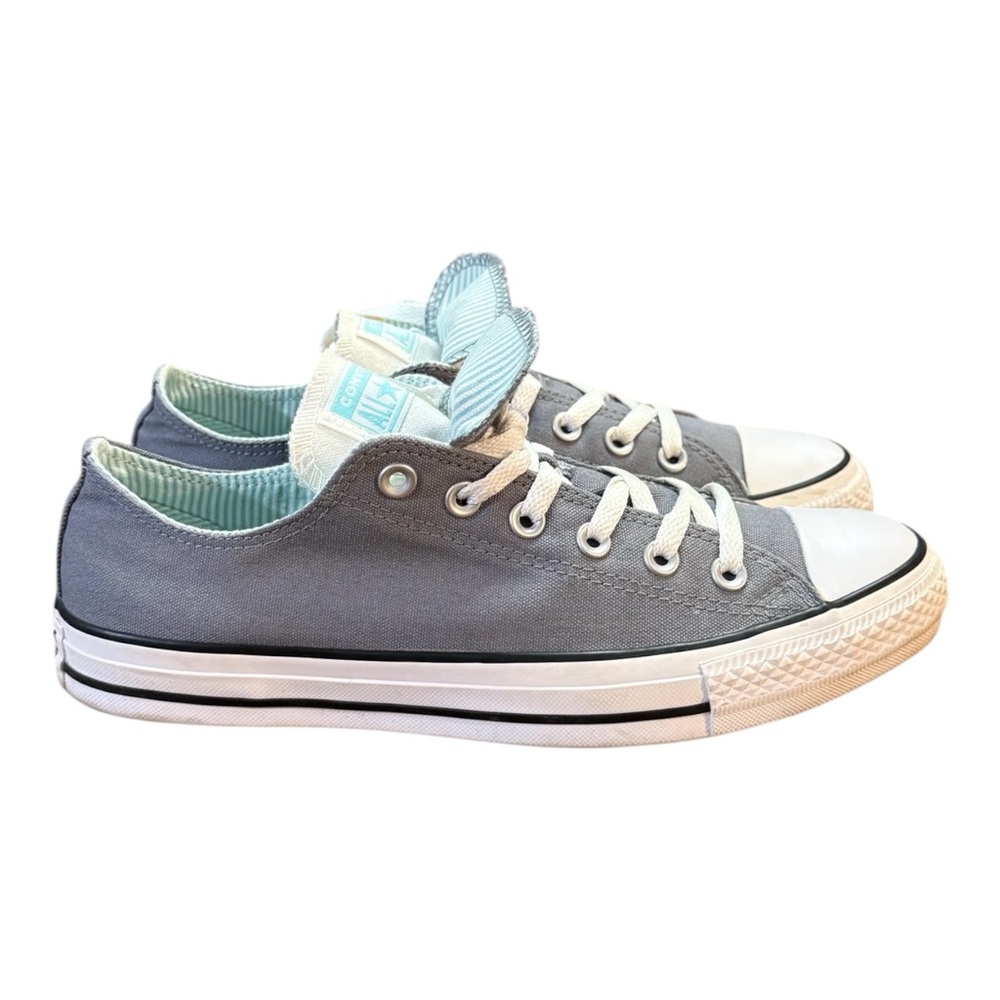 Converse Chuck Taylor Double Tongue Low Top Grey & Aqua Stripe Women’s Size 10